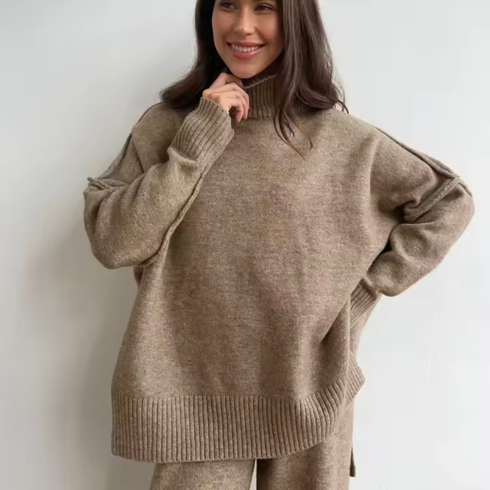Elara Damen Strick Zweiteiler – Pullover & Hose, Bequemes Elegantes Set