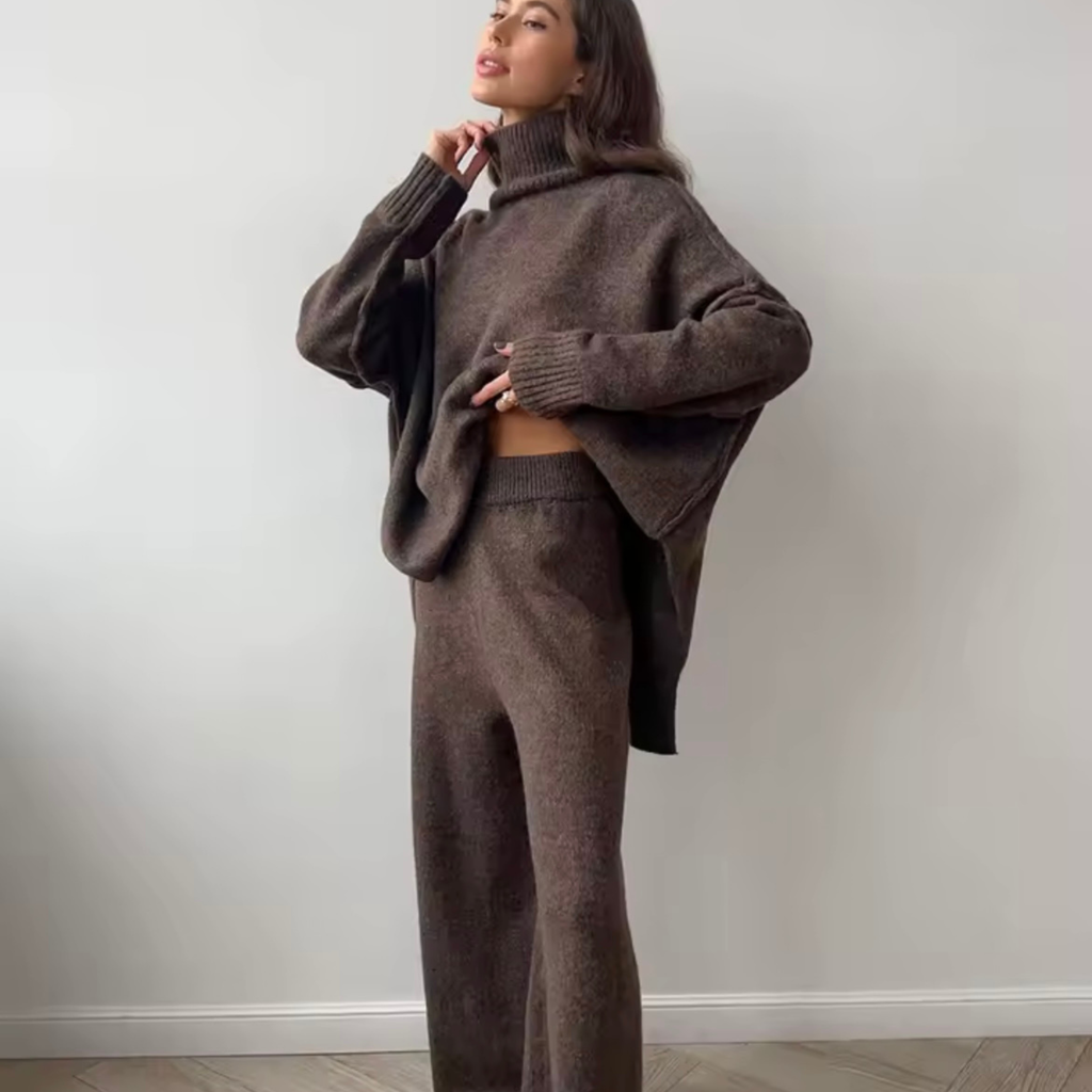 Elara Damen Strick Zweiteiler – Pullover & Hose, Bequemes Elegantes Set