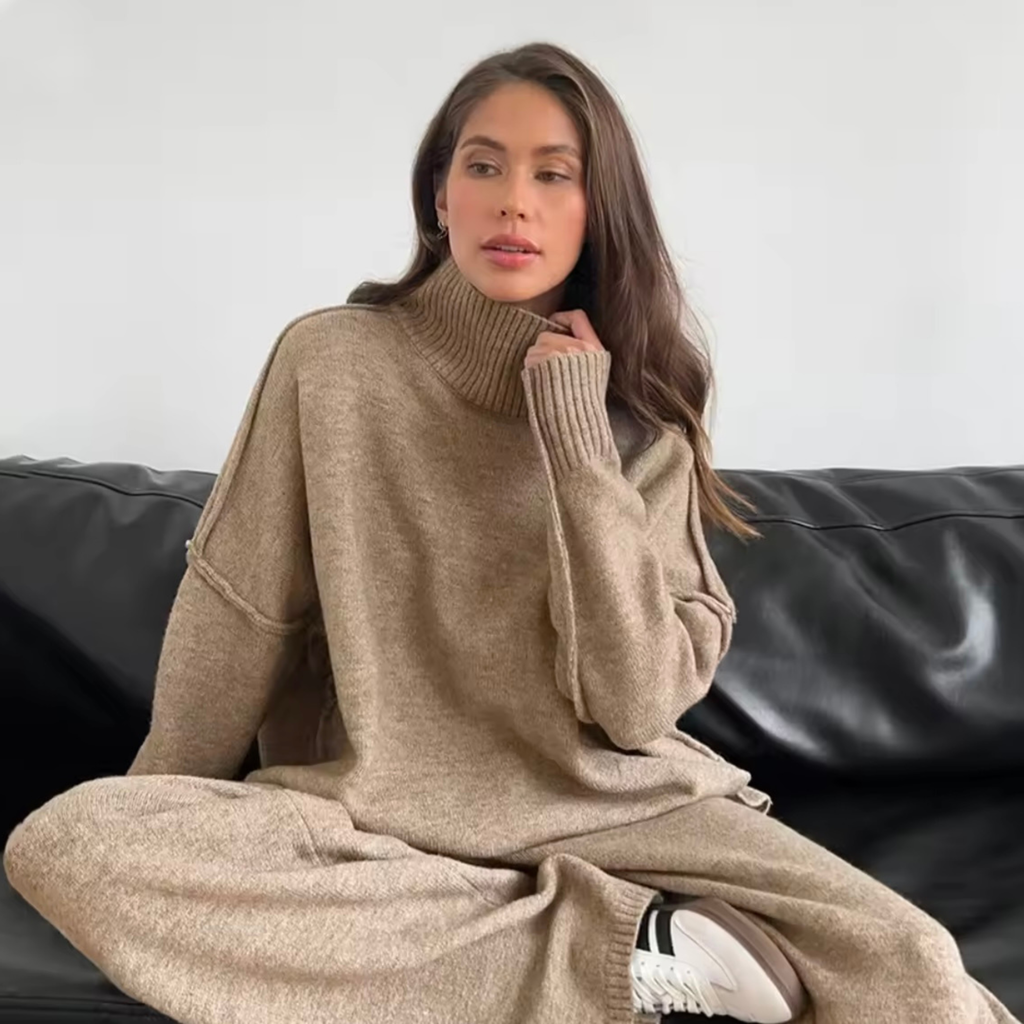 Elara Damen Strick Zweiteiler – Pullover & Hose, Bequemes Elegantes Set