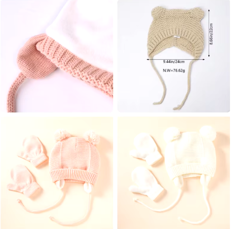 Pompon Süße Baby Wintermütze und Handschuhe
