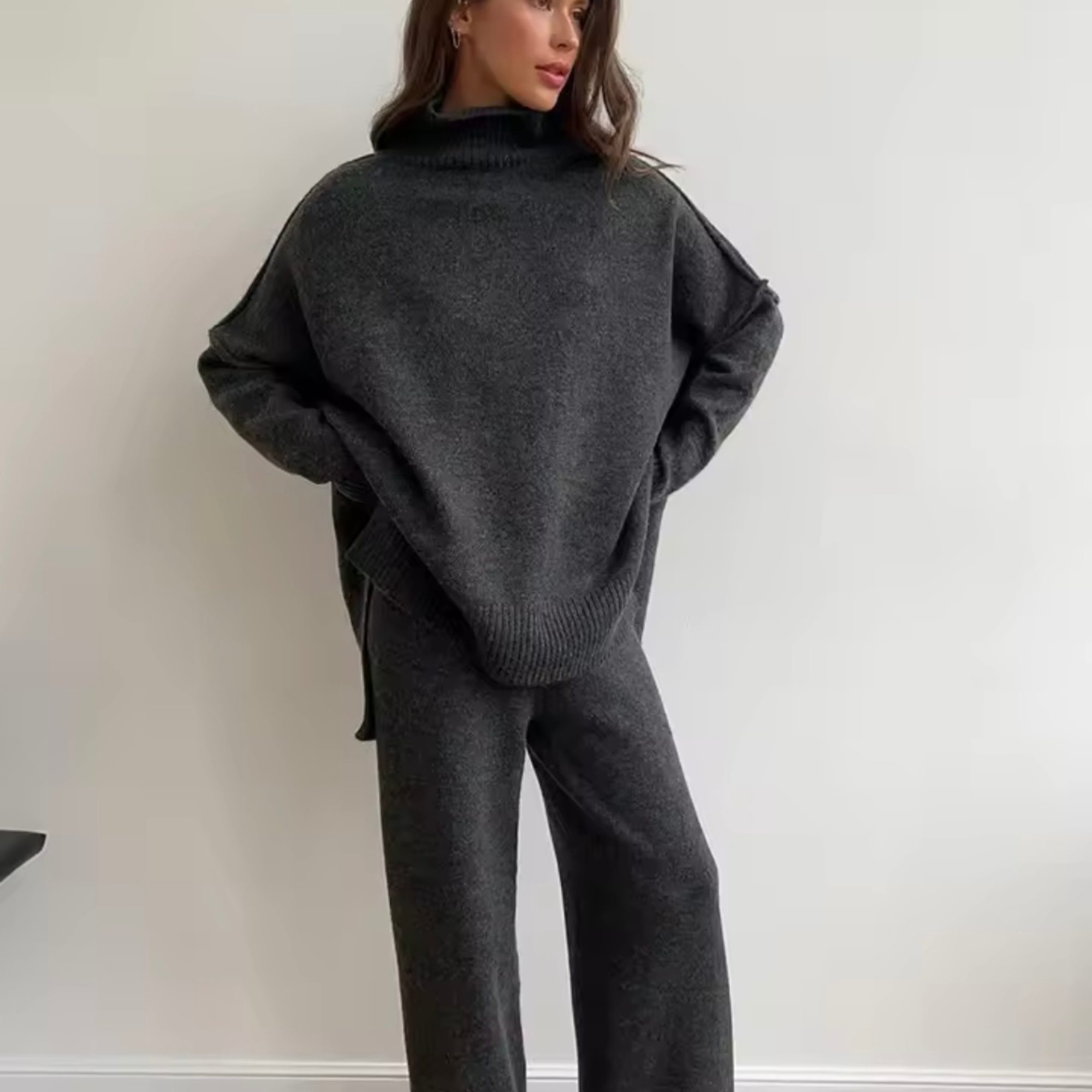 Elara Damen Strick Zweiteiler – Pullover & Hose, Bequemes Elegantes Set