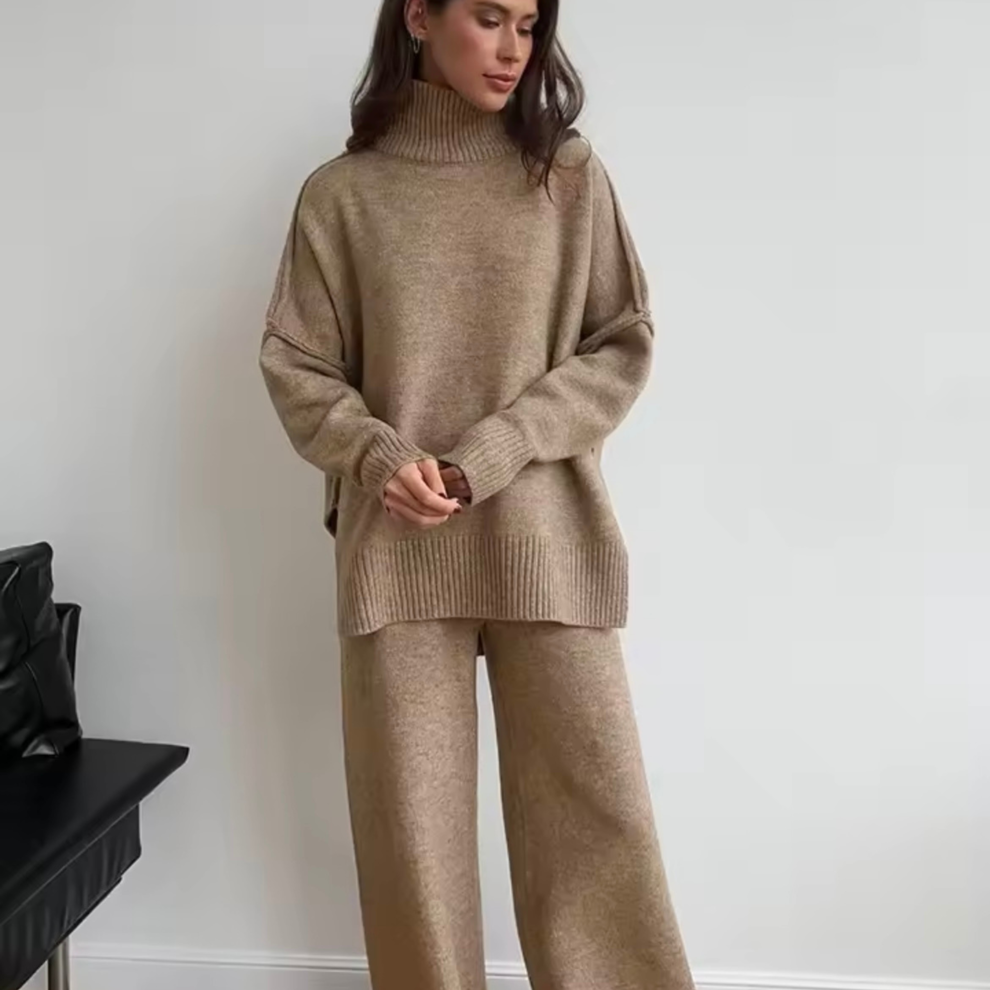 Elara Damen Strick Zweiteiler – Pullover & Hose, Bequemes Elegantes Set