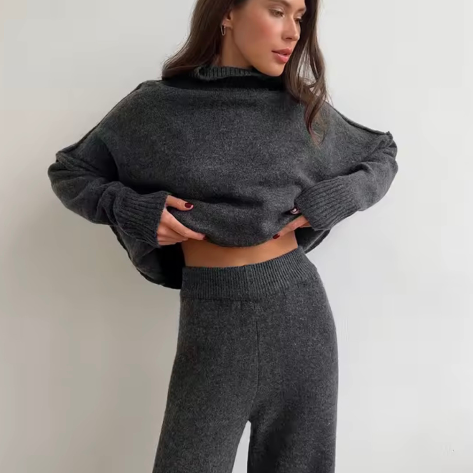 Elara Damen Strick Zweiteiler – Pullover & Hose, Bequemes Elegantes Set