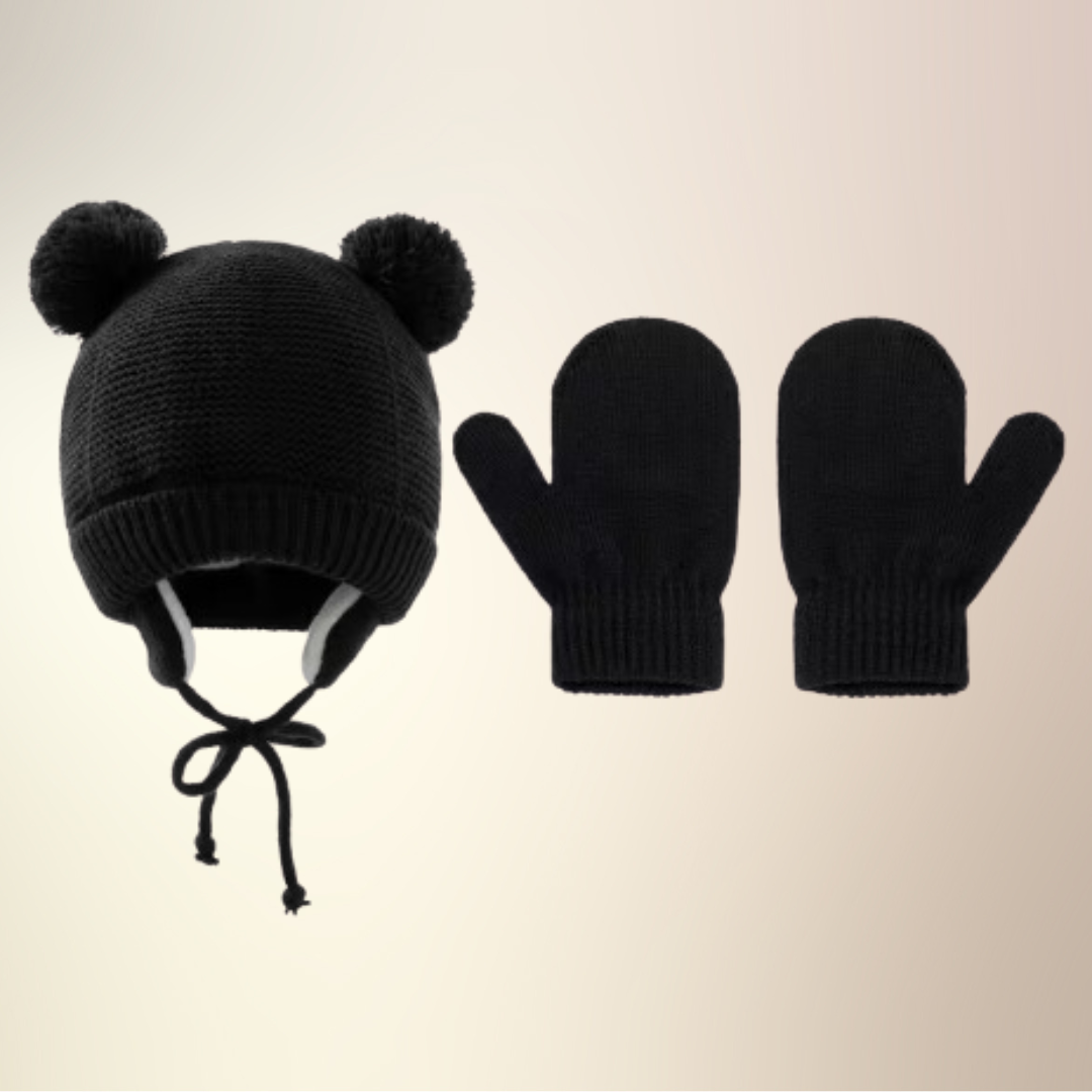 Pompon Süße Baby Wintermütze und Handschuhe