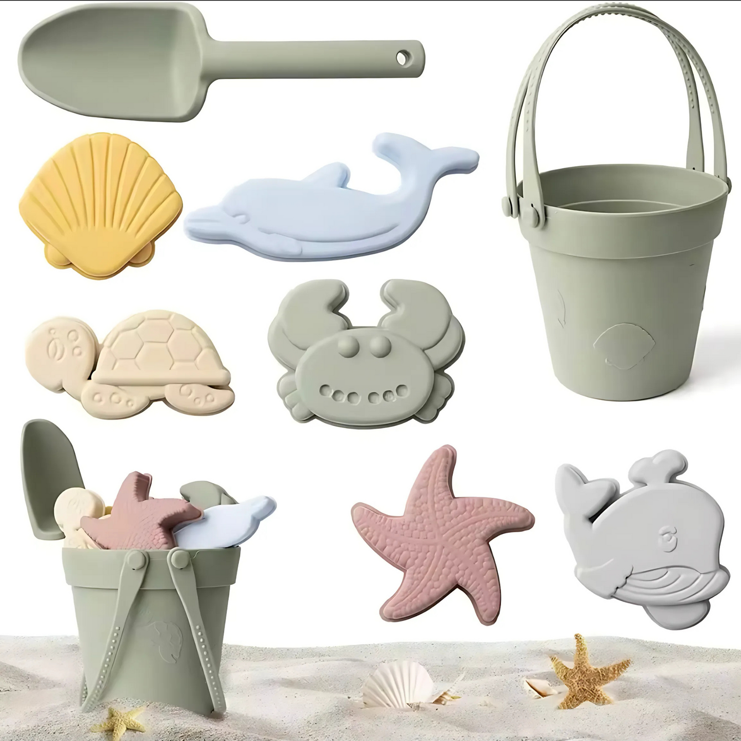 Silikon Strandspielzeug Set für Kinder – Flexibel, tragbar & langlebig – Perfekt für Strand & Sandkasten