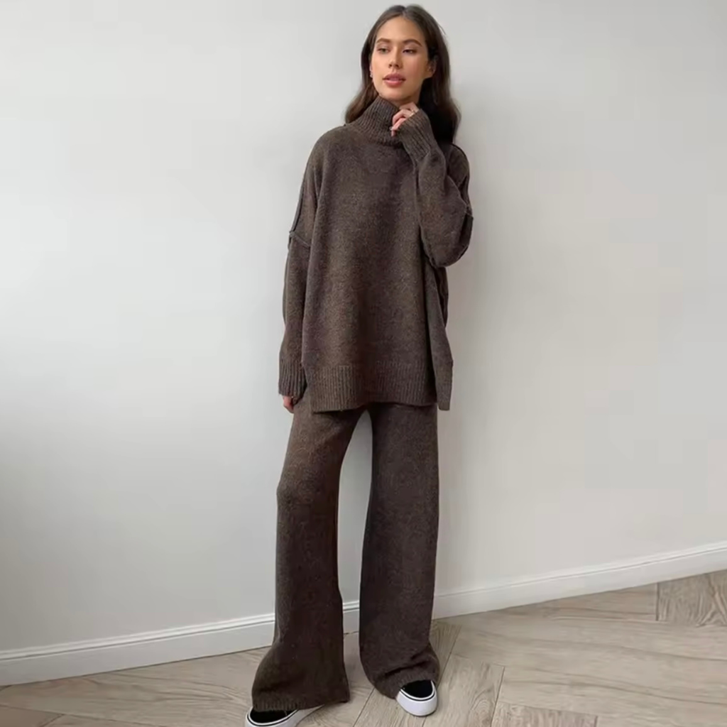 Elara Damen Strick Zweiteiler – Pullover & Hose, Bequemes Elegantes Set